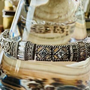 Judith Ripka Elegant Silver Bracelet with Intricate Segmented Design - 6 1/2”